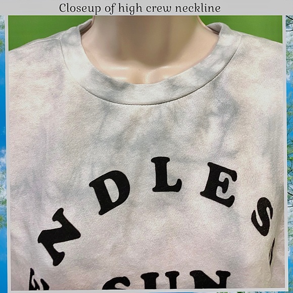 XS NWOT Blue-Gray Tie Dye Sweatshirt w graphics Endless SunDays-RUNS BIG - Picture 7 of 14